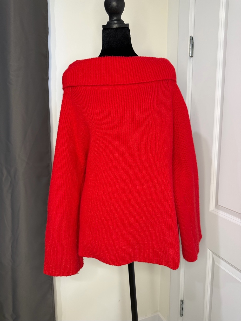 Red Off-Shoulder Women's Sweater